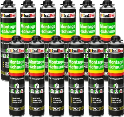 Produktbild von Isolbau - Bauschaum Montageschaum 12 x 750 ml PolyurethanSchaum 1K Pistolenschaum Zargenschaum - Isolierung Abdichtung für Innen und Außen