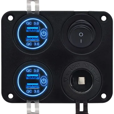 Produktbild von ProRide 12V USB-Ladegerät 4x QC3.0 mit Schalter und 12V‑Steckdose