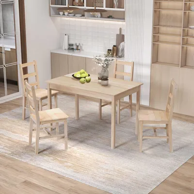 Produktbild von SUGIFT Esstisch mit 4 Stühlen, Essgruppe 5-teilig Massivholz Kiefer, Küchentisch-Set Naturholz  |  belastbar 120 kg  |  4 Personen  |  118x73x75 cm