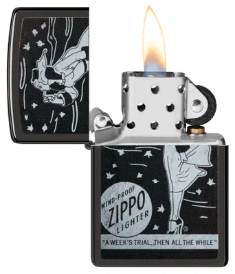 Productafbeelding van Zippo stormaansteker - Vintage Windy logo, hoogglans zwart, kleurafbeelding - Replica