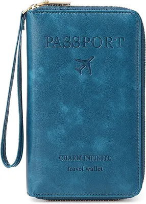 Imagen del producto de Portapapeles para pasaporte, de cuero, color azul oscuro, 19 x 11,5 x 2 cm, para documentos de viaje