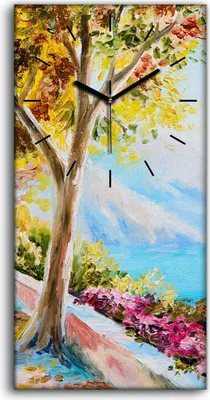 Produktbild von Küche Wohnzimmer Wand Leinwand Uhr 30x60 Ölgemälde Blumen Bäume Meer Himmel - schwarze Hände