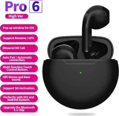 Produktbild von Tws Wireless Ohrhörer für Iphone Sport mit Mikrofon Bass Air Pro 6 schwarz