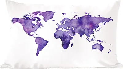 Produktbild von MuchoWow® Zierkissen Sofakissen Wohnzimmer Dekokissen 50x30 cm Weltkarte - Aquarell - Violett - Wohnzimmerdekoration - Polster mit Photo