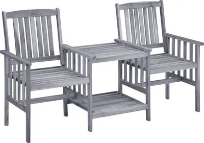Image de vidaXL Chaises de jardin avec table de thé et coussins en bois massif d'acacia