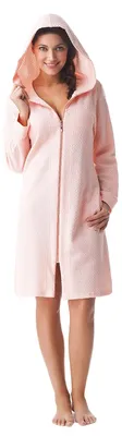 Immagine prodotto di DOROTA: morbido e moderno accappatoio da donna in cotone con tasche, cerniera e cappuccio, rosa, taglia M