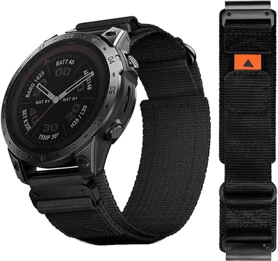 Produktbild von FFO2World Nylon-Klettarmband 26 mm für Garmin – Kompatibel mit Fenix 5X/6X/7X/8 & Enduro 1-3 – Schwarz