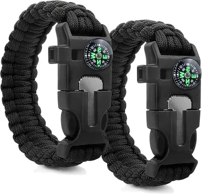 Immagine prodotto di Set di bracciali di sopravvivenza - Bracciali in paracord - Attività all'aperto - Design multifunzionale - Set da 2 - Specifiche non indicate