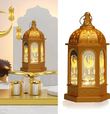 Produktbild von 1 Stück Ramadan Deko Laterne Eid Mubarak Dekoration Led Kerze Laterne Muslimische Islam Marokkanische Hängende Lampe Party Tischdeko
