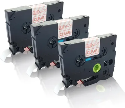 Three black label maker cartridges are arranged diagonally on a white background.