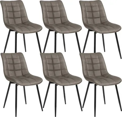 Produktbild von WOLTU 6 x Esszimmerstühle 6er Set Esszimmerstuhl Küchenstuhl Polsterstuhl Design Stuhl mit Rückenlehne, mit Sitzfläche aus Kunstleder, Gestell aus Metall, Dunkegrau