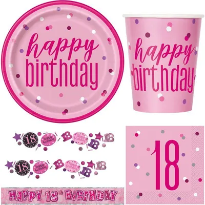 Produktbild von 18. Geburtstag Partyset "Pink Schimmer" Einweggeschirr