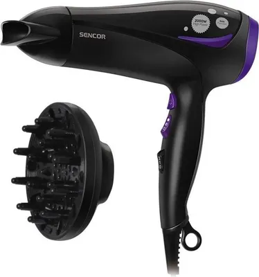 Image de Sèche-cheveux ionique SENCOR SHD 108VT, 2000 W, 2 Vitesses, Noir, Avec diffuseur et buse