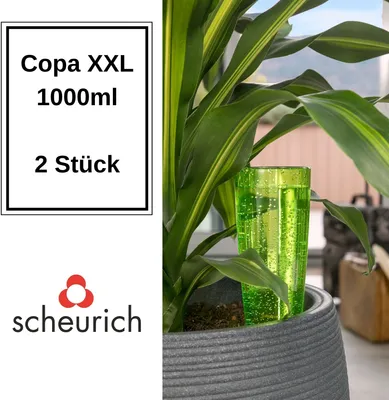 Produktbild von Scheurich Wasserspender Copa XXL | 2x Grün | 1000 ml Füllmenge | Bewässerungskugel klein mit Ton Fuß | Wasserspender Pflanzen und Blumen Terrakotta Stiel