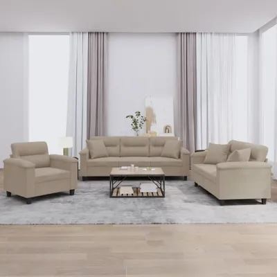 Obrázek produktu pro Maison Exclusive – třídílná sedací souprava s polštáři, taupe, mikrovlákno