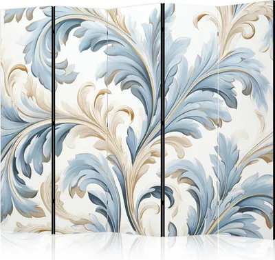 Produktbild von 5-teiliger Einseitiger Vlies Paravent - Baroque Ornaments in Light Creamy Blue Colors 225x172 cm Blumen f-H-10011-z-b