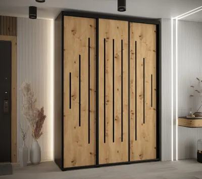 Produktbild von Kleiderschrank ASIRI 12 - 180/45 cm, schwarz / Eiche handwerklich / schwarz