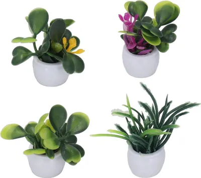 Immagine prodotto di 4 pezzi casa delle bambole pianta in vaso, fiore artificiale in miniatura, piccolo bonsai per 1:12 decorazione giardino