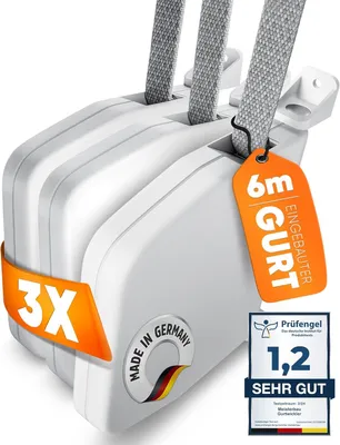 Produktbild von MEISTERBAU - Rolladen Gurtwickler Aufputz 14mm [ Germany] - 3 Stück - Aufklappbarer Rollladen Aufwickler mit Integriertem 6m Rolladengurt 14mm