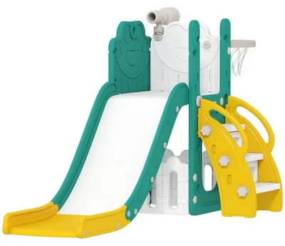 Immagine prodotto di Set giochi per bambini 5-in-1 con scivolo | Colore: giallo e verde | Dimensioni: 70x178x86 cm