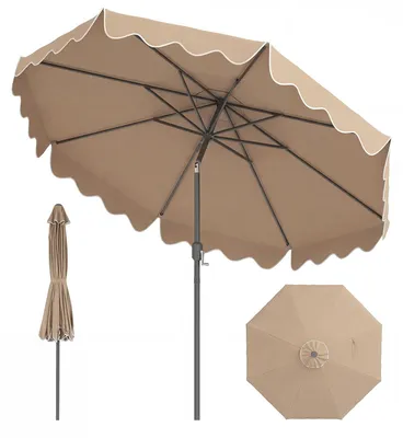 Produktbild von COSTWAY Sonnenschirm 270cm, Gartenschirm mit 8 Rippen, Kurbel & Volant, Terrassenschirm beidseitig um 30° knickbar, Marktschirm Braun