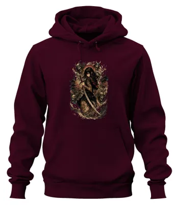 Produktbild von Samurai Kriegerin Katana Tattoo Japan Anime Y2K Yakuza Hoodie Kapuzenpullover, Burgundy, XXL