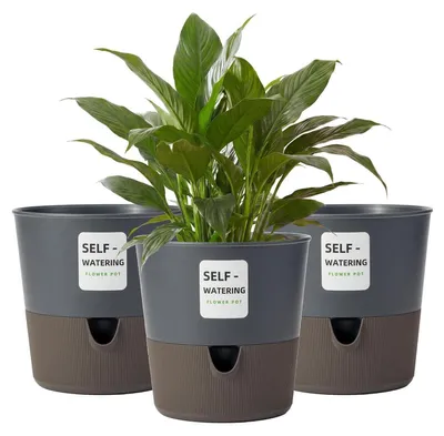 Produktbild von Blumentopf Selbstbewässernd 3er Set 16,5cm Pflanztopf mit Wasserstandsanzeiger Schwarz