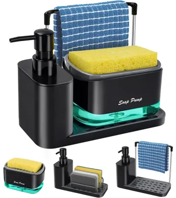 Immagine prodotto di Set completo per dispenser di sapone per piatti, 5-in-1, con vassoio, portaspugna, 1 set, per la cucina