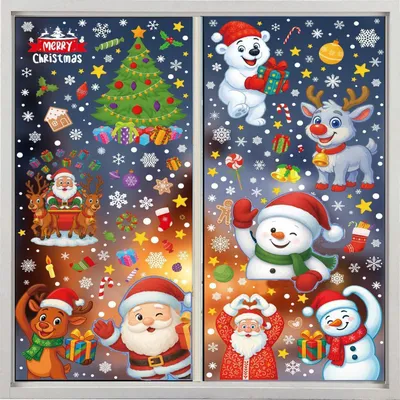Obrázok produktu pre Vianočné motívy na okná, 9 kusov, samolepiace, dekoratívne nálepky, motív: Santa Claus, rozmer: 20x30 cm