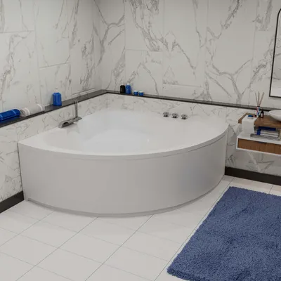 Produktbild von Aquade Acryl Eckbadewanne 140x140cm Koblenz & Wannenfüßen + Schürze + Wannenfüßen + Schürze + Ab-Überlaufgarnitur + Wannenrandarmatur