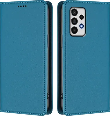 Produktbild von Handyhülle für Samsung Galaxy A52 / A52s 5G, Kunstleder Klapphülle Stoßfeste Magnetische Hülle mit Ständer Blau