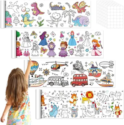 Productafbeelding van Schilderrol - Set van 4 - 30 x 300 cm - Tekenrol voor kinderen - Doe-het-zelf kleurrol - Schilderpapier - Knipbaar