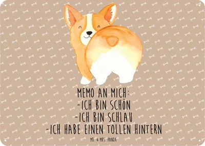 Produktbild von Mr. & Mrs. Panda Schild Corgi Po DIN A6 - Hundeglück - Geschenk, Wandbild, Corgie, tafel, Spruch, Magnetschild, Blechtafel, Hund, Sprüche, Positiv, Blechschild