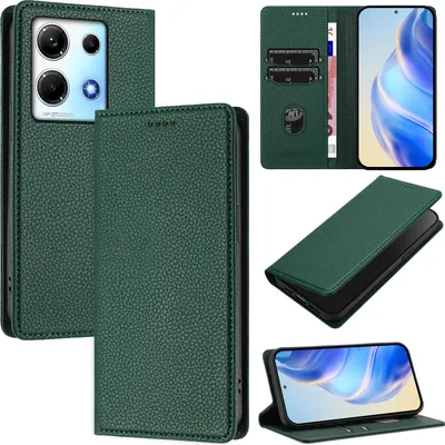 Produktbild von Litchi Leder Handyhülle für Infinix Note 30 4G/Note 30 5G Wallet Kartenfächer Standfunktion Hülle Grün