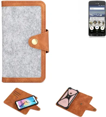 Produktbild von K-S-Trade Handyhülle kompatibel mit doro 8040 Schutzhülle Filz-Hülle Kunst-Leder hellgrau braun (1x)