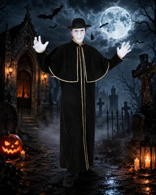 Produktbild von Herrenkostüm Priesterkostüm schwarz-​gold mit Cape – Halloween Kostüm (XXL)