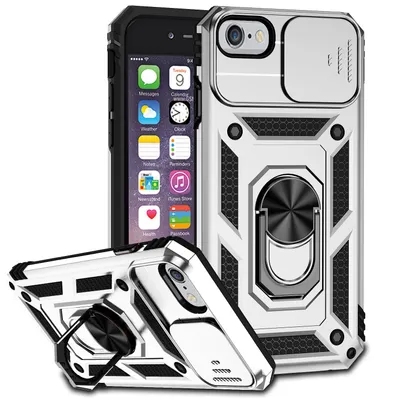 Obrázek produktu pro Pouzdro pro iPhone 6/6s/7/8/iPhone SE 2020 dvouvrstvé pouzdro s posuvným krytem kamery a prstencovým stojánkem Stříbro
