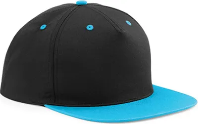 Produktbild von Beechfield B610c | 5 Panel Contrast Snapback Cap / Kappe / Mütze / Hut - Farbe: Black/Surf Blue - Größe: One Size