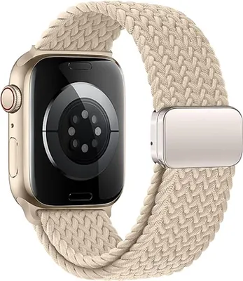 Produktbild von FFO2World geflochtenes Nylonarmband mit Magnetverschluss für Apple Watch 42–49 mm – Elastisch & verstellbar, Starlight