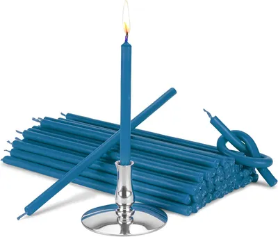 Produktbild von Kerzenhalter mit 200g hellblauen, tropffreien Altarkerzen aus Paraffinwachs, L 16cm