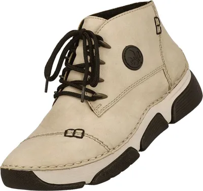 A single beige high-top sneaker with black laces and sole, shown from a three-quarter angle on a white background.