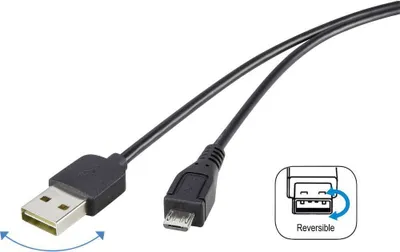 Produktbild von Renkforce USB-Kabel USB 2.0 USB-A Stecker, USB-Micro-B Stecker 1.80 m Schwarz beidseitig verwendbarer Stecker, vergolde