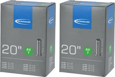 Produktbild von Schwalbe 2x Fahrradschlauch AV7 20x1.50-2.50" (40/62-406), 20 Zoll, Autoventil 40mm, geeignet für breite Reifen 1.50-2.50", langlebig und zuverlässig