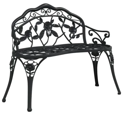 Produktbild von Gartenbank aus Aluminium – 100 cm, Schwarz – Wetterbeständig, langlebig – Füße aus Gusseisen – Für Garten und Terrasse