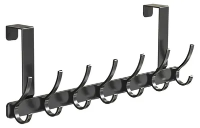 Produktbild von Türhaken mit 5/6/7 Haken, bohrfrei, abnehmbar, robust, aus Kohlenstoffstahl, Türrückseite, zum Aufhängen von Mänteln, Handtüchern, Taschen, Hüten und Schals, Organizer, Kleiderständer, Haushaltsartikel