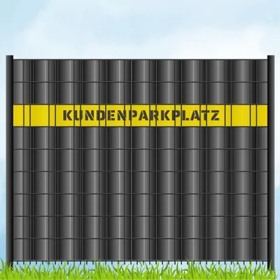 Produktbild von zaun|zu Sichtschutzstreifen mit Laser Beschriftung "KUNDENPARKPLATZ" Doppelstab Gelb 2,55m