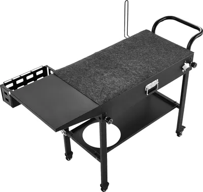 Image de SucceBuy Chariot de barbecue d'extérieur 787 x 432 mm (dimensions du plateau), table de barbecue pliable avec support pour mouchoirs, crochets, roulettes et table d'appoint, table de préparation et chariot de service pour pique-nique, cuisine et jardin