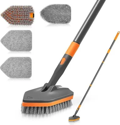 Productafbeelding van Reinigingsborstel voor zwembaden met telescopische steel - 4 reinigingsarmen voor tegels, badkamers en toiletten - Verstelbare steel tot 142 cm