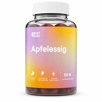 Produktbild von Apfelessig-Gummies | Hochdosiert 1000 mg | Apfelgeschmack | Leichte Verdauung & Stoffwechsel | 60 Gummies | Natürlich, Vegan, Glutenfrei & GMO-frei