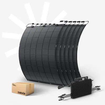 Produktbild von Kleines Kraftwerk Flexibles Balkonkraftwerk 1350Wp – 0% MwSt – Flexible Solarmodule 6×225W Set inkl. Wechselrichter & 5m Anschlusskabel